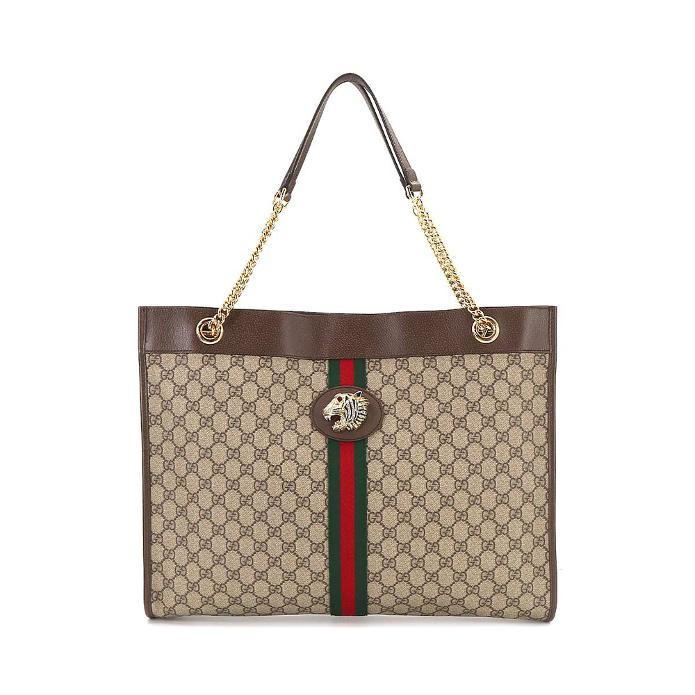 Gucci Rajah Large Chain Tote Bag GG Canvas Beige Brown